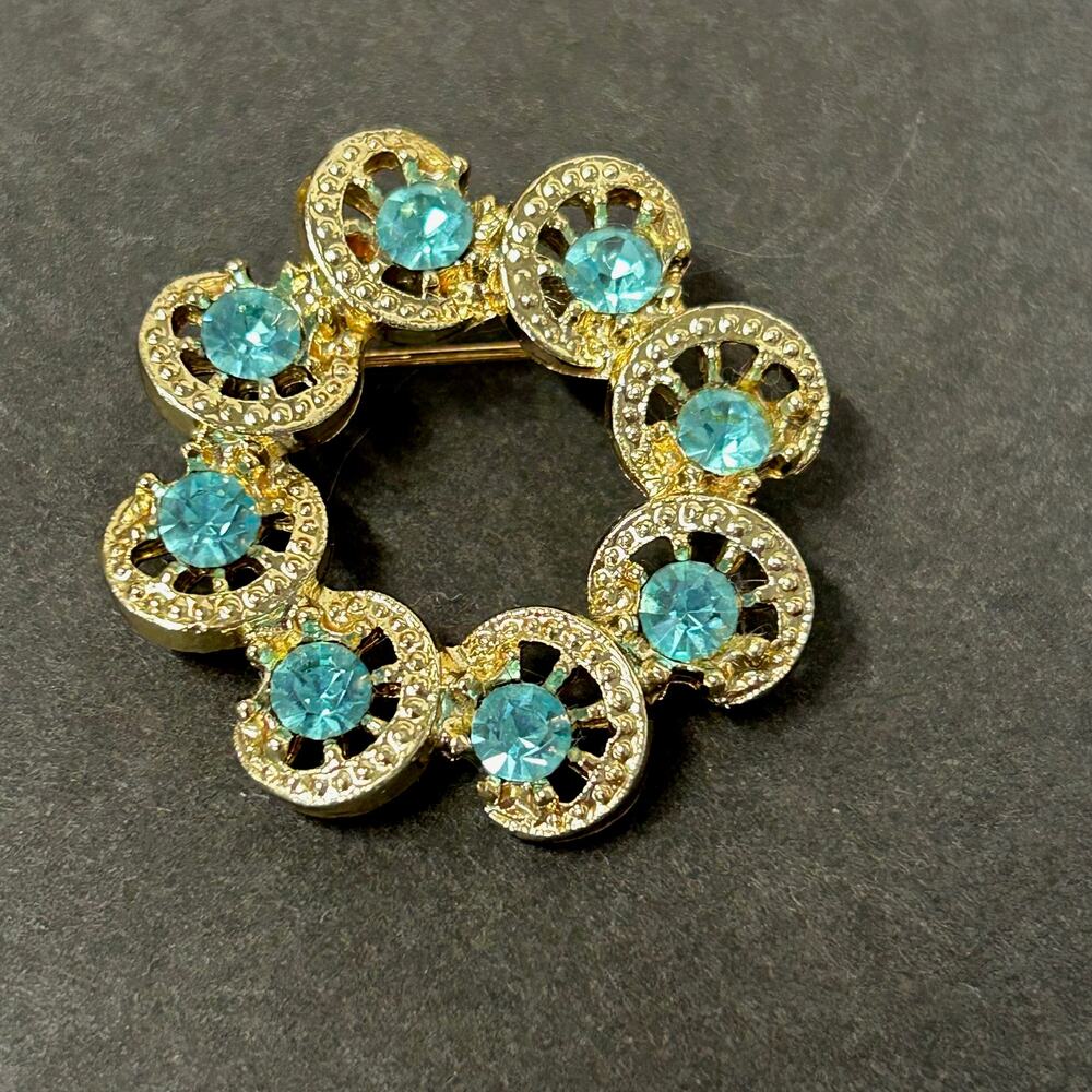 Faux Sapphire Blue Rhinestone Gold Tone‎ Brooch Pin Quantity 2
